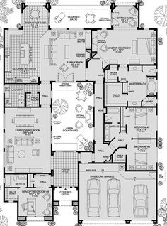 House Plan With Interior Courtyard, Centre Courtyard House Plan, Enclosed Courtyard House Plans, Atrium House Floorplan, Centre Courtyard House, Atrium Floor Plan, Master Bath Floorplan, Courtyard Floorplan, Bedroom With Courtyard