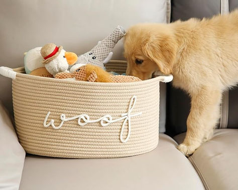 Store your dog toys in style with CIKI HOME Cotton Rope Toy Storage Bin. It’s expertly handcrafted with coiled rope for a charming appeal, The storage bin box is designed with side handles to make carrying a hassle-free experience. Ideal for Pet toy basket, Laundry basket, toys, blankets, clothes, bags, throws, cushions, magazines. This dog toy basket is not only the place to keep your pet’s toys, but it can also be used for children’s toys and other belongings too! #ad Dog Toys Aesthetic, Dog Toy Organization, Toys Aesthetic, Toy Baskets, Dog Toy Box, Diy Toy Storage, Toy Bin, Dream Pet, Dog Toy Basket