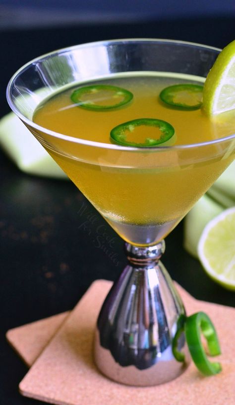 Jalapeno Margatini. PERFECT balance of sweet and spicy in a delicious, margarita inspired martini. Once you try it, you will LOVE it. 1 Mexican Martini Recipe, Lemon Martini, Fresh Squeezed Orange Juice, Will Cook For Smiles, Jalapeno Margarita, Party Cocktails, Spicy Margarita, Martini Recipe, Tequila Drinks