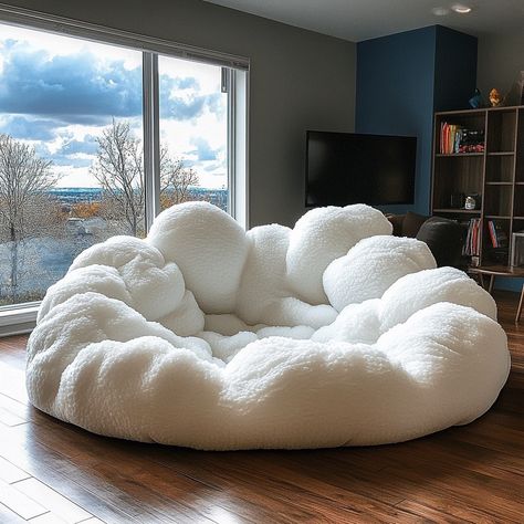 The Cloud Bean Bag is a plush, cloud-shaped seat that brings ultimate comfort and relaxation to any space. Designed to resemble a soft, fluffy cloud, its rounded, gentle contours and cushioned form cradle your body, offering a cozy place to lounge. Made from premium, breathable fabric and filled with high-density foam, this bean bag molds to your shape, providing ergonomic support. Perfect for reading, napping, or simply unwinding, the Cloud Bean Bag adds a whimsical, nature-inspired touch to... Cloud Bean Bag, Kawaii Bean Bag, Big Bean Bags, Whimsical Nature, Makeover Bedroom, Goofy Ahh, Bean Bags, Cloud Shapes, Room Makeover Bedroom