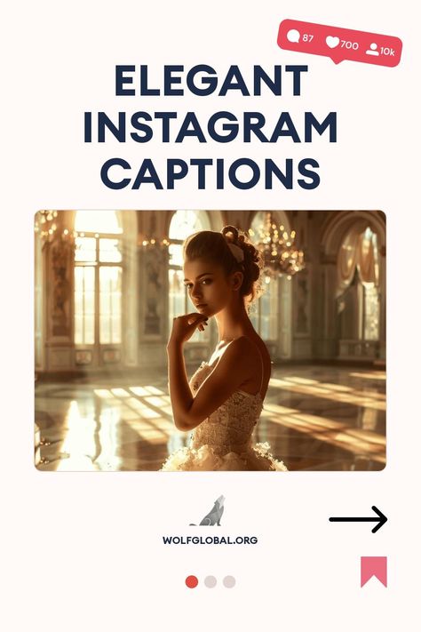 Woman in a bridal gown posing thoughtfully in sunlit ornate hall, with Instagram interface graphics.
Graphic with checklist of stylish and elegant affirmations, call-to-action button, and WolfGlobal.org branding.
A woman with a laptop surrounded by social media icons promoting an Instagram engagement pod. Elegant Captions For Instagram, Smart Captions, Elegant Instagram, Ig Captions, Instagram Games, Luxe Life, Keep It Classy, Dressed To The Nines, Classy And Fabulous