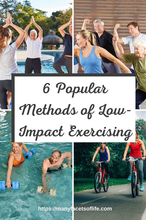 You will see 6 popular methods for low-impact exercising and how they can benefit you: walking, cycling, dancing, swimming/aquatic exercise, yoga, and pilates.  Low-impact exercises can improve your health and fitness and are easier on your joints and highly effective without putting excessive wear and tear on your body. 
Low-impact exercises will get your heart going, burn calories and increase your flexibility. It is best to check with your doctor before starting a new exercise regimen. Low Impact Exercises, Exercise Regimen, Aquatic Exercises, Moving Mountains, Neck Injury, Exercises For Women, Yoga And Pilates, Healthy Activities, Healthy Morning Routine