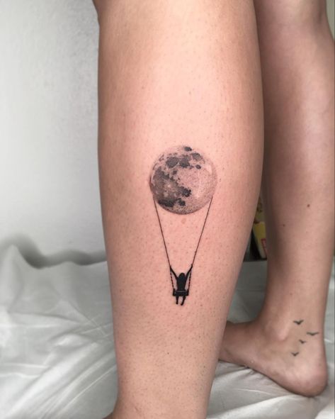 Swing Set Tattoo, Thigh Tats, Swing Tattoo, Luna Tattoo, Stunning Tattoos, Thigh Tat, About Moon, French Tattoo, Girl Swinging