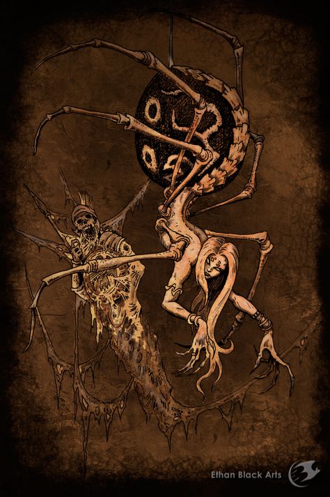 Arachne Greek Mythology Art, Arachne Greek Mythology Tattoo, Spider Body Horror, Greek Myth Monsters, Arachne Tattoo, Arachne Greek Mythology, Arachne Art, Spider Creature, Spider Monster