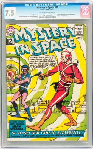 Silver Age (1956-1969):Superhero, Mystery in Space #75 (DC, 1962) CGC VF- 7.5 Off-white to whitepages. Superman The Movie, Adam Strange, Jonny Quest, Science Fiction Magazines, Silver Age Comics, Legion Of Superheroes, Action Comics, Comic Book Art, Green Lantern Corps