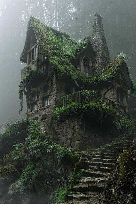 Moss House, Fairytale Houses, Storybook Homes, Creepy Houses, Abandoned Things, Fantasy Homes, Fantasy House, Fantasy Places, Witch House