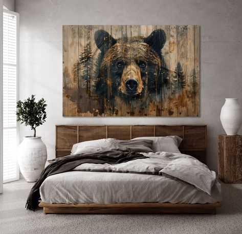 Forest Bear Portrait Canvas Wall Art Woodland Animal Painting Print Rustic Cabin Wall Decor Wood Style Wilderness Poster Ready to Hang Gift About Our Products: * We meticulously handcraft our merchandise using premium materials within our dedicated production facility, ensuring that each piece is tailor-made to your preferences. * Our highly skilled artisans expertly create each item. * We imprint high-quality canvas  340g/sqm with state-of-the-art printing equipment and eco-friendly inks, guara Rustic Cabin Wall Decor, Bear Portrait, Cabin Wall Decor, Bear Canvas, Large Modern Wall Art, Forest And Wildlife, Bear Wall Art, Woodland Animal Prints, Portrait Canvas