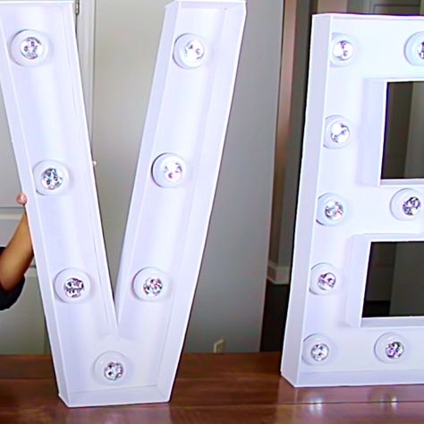 Marquee Letter Lights, Diy 4ft Marquee Numbers, Diy Letter Marquee Light, Light Up Letters Wedding Diy, Marquee Letters Diy Foam, Diy Light Up Letters Cardboard, Diy Lighted Numbers, Name In Lights Diy, Diy Light Up Letters Foam Board