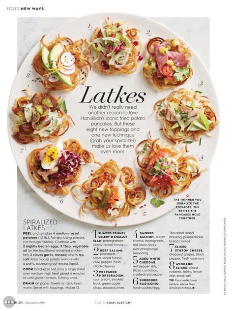 Latkes with different toppings New Years Tradition Food, Toppings Bar, Instant Family, Potato Latkes, Creamed Potatoes, How To Celebrate Hanukkah, Potato Pancakes, Jewish Recipes, At Peace