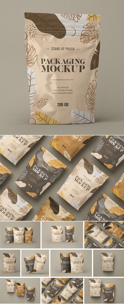 Stand Up Pouch Mockup Set Stand Pouch Packaging Design, Stand Up Pouch Design, Stand Up Pouch Packaging Design, Mockup Pouch, Cafe Packaging, Sugar Packaging, Shoe Store Design, Standing Pouch, Cosmetics Mockup