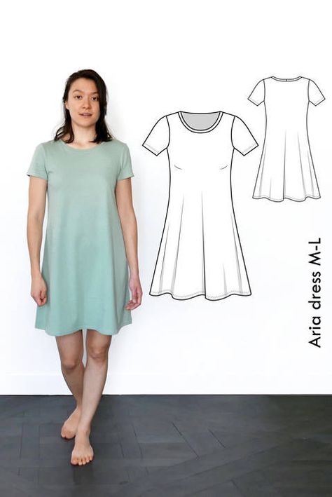 Tshirt Dress Pattern, Jersey Dress Pattern, Chiffon Shift Dress, Shirt Dress Pattern, Girls Skirts, Dress Patterns Free, Pattern Dress Women, Silk Shift Dress, Dress Tutorials