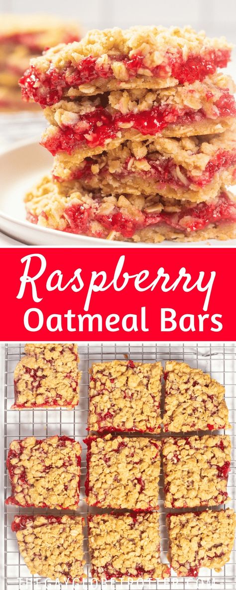 Raspberry oatmeal bars are a delicious homemade oat bar recipe made with an oat streusel layer, homemade raspberry sauce with fresh or frozen raspberries, and baked to perfection. They're perfect for breakfast, or dessert! #gayglobetrotter #raspberryoatmealbars #oatmeal #bars #raspberrybars #oatmealbars Raspberry Granola Bars, Raspberry Oat Bars, Fruit Granola Bars, Fruit Bars Recipe, Oatmeal Snack, Raspberry Oatmeal Bars, Raspberry Granola, Oatmeal Bars Healthy, Raspberry Breakfast