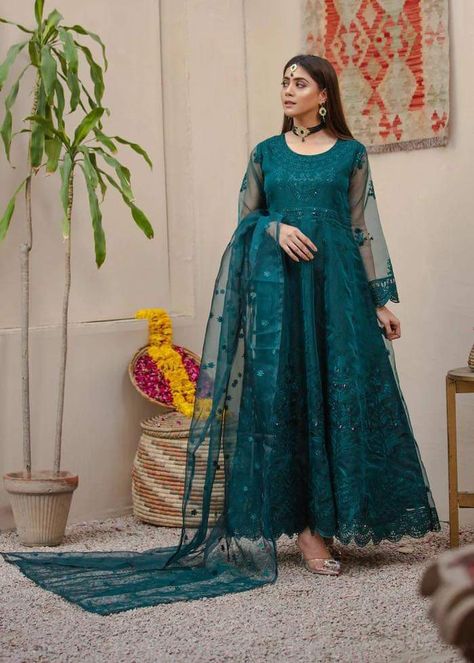 Zinc Color Dress Pakistani, Organza Frocks, Dress Pakistani, Accessories Fabric, Asian Bridal Dresses, Partywear Dresses, Shirt Trouser, Pakistani Dresses Casual, Beautiful Pakistani Dresses