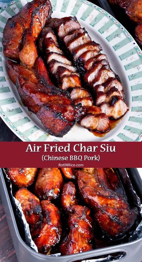 This Air Fried Char Siu takes half the time to cook than the oven baked method. Also, find out what makes the enticing shiny lacquered glaze. | RotiNrice.com #airfriedcharsiu #charsiu Char Sui, Airfryer Chinese Recipes, Char Sui Pork Recipes, Air Fryer Char Siu, Instant Pot Char Siu, Char Siu Pork Air Fryer, Air Fryer Char Siu Pork, Char Siu Chicken Wings, Char Siu Pork Loin