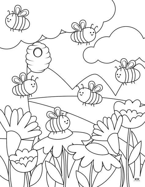 Choose from 40 different Bee Coloring Pages for the perfect spring activity for your little ones. All pages are 100% FREE and can be printed from home. Bee Coloring Pages Free Printable, Bee Coloring Page, Bee Coloring, Memorial Day Coloring Pages, Different Bees, Printable Flower Coloring Pages, Spring Activity, Storytime Crafts, Bee Activities