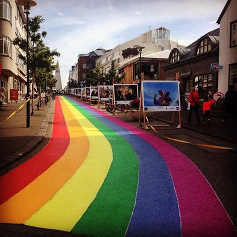 Rainbow Road, Pocket Park, Iceland Reykjavik, Gay Aesthetic, Rainbow Card, Iceland Travel, Reykjavik, Favorite City, Art Photo