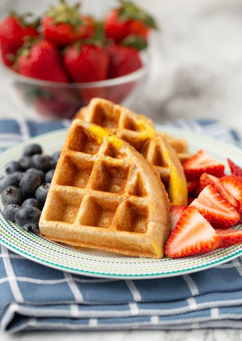 You’ve never tried waffles like this before! Whole-food, high-protein eggs cook right on top of waffle batter to make a kid-friendly, all-in-one breakfast. Breakfasts To Go, Healthy Waffle Recipes, Healthy Waffle Recipe, Waffle Batter Recipe, Healthy Waffle, Recipes For Toddlers, Waffle Recipe Healthy, Waffle Batter, Healthy Waffles