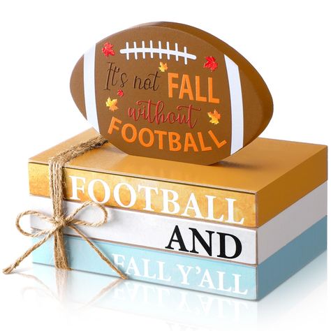 PRICES MAY VARY. Autumn Decoration Set: the fall tiered tray decor includes 1 piece of wood football table decor, 1 set of 3 pieces of football fake books that have been stacked together with the twine, with watercolor style and fall football themed design, suitable for most occasions and festivals Novel Football Elements: the Thanksgiving football sign is designed around autumn football theme, one sided printed with the word [it's not fall without football], [football and fall y'all], and maple Stacked Books Decor, Football Room Decor, Wooden Tiered Tray, Wood Football, Fake Books, Stacked Books, Football Signs, Fall Tiered Tray Decor, Apple Decorations