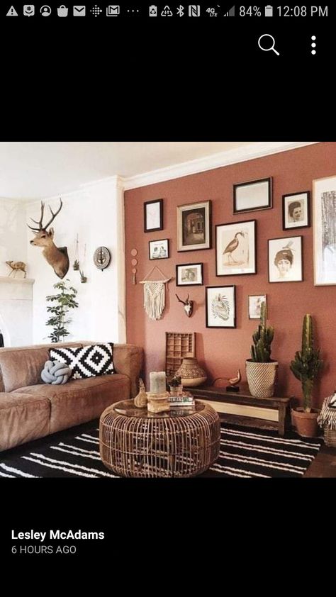 Cinnamon Wall Color, Cinnamon Bedroom Ideas, Cinnamon Accent Wall, Rust Dining Room Walls, Cinnamon Tea Paint Color, Cinnamon Walls, Behr Cinnamon Tea, Rust And Terracotta, Terracotta Home Decor