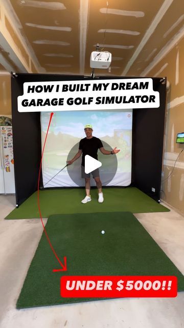 Golficity on Instagram: "Full Build Details ⬇️🔥  PlayBetter SimStudio™ Garage Golf Golf Enclosure * SimStudio10™ : 10’ (W) X 8’6 (H) X 5’4 (D) PlayBetter SimStudio™ Impact Screen * Impact Screen width will match your enclosure Rapsodo MLM 2 Pro Launch Monitor Optoma GT2000HDR 3500 Lumens HD Projector Projector Mounting Bracket 5x5’ Premium Hitting Mat Putting Grass Surface Premium HDMI Cable  Watch the full build on our YouTube Channel (Link in Bio)  #golfer #golfsimulator #golfing #golfswing #golfaddict #diy  Have you pulled the trigger on a Simulator yet???" Small Golf Simulator Room, Golf Simulator In Garage, Garage Golf Simulator Diy, Basement Golf Simulator, Golf Simulator Garage, Golf Simulator Shed, Garage Golf Simulator, Diy Golf Simulator, Golf Impact Screen