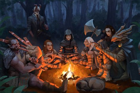 Campfire Drawing, 다크 판타지, Dnd Art, Fantasy Adventure, High Fantasy, Fantasy Rpg, Fantasy Inspiration, Environmental Art, Dnd Characters