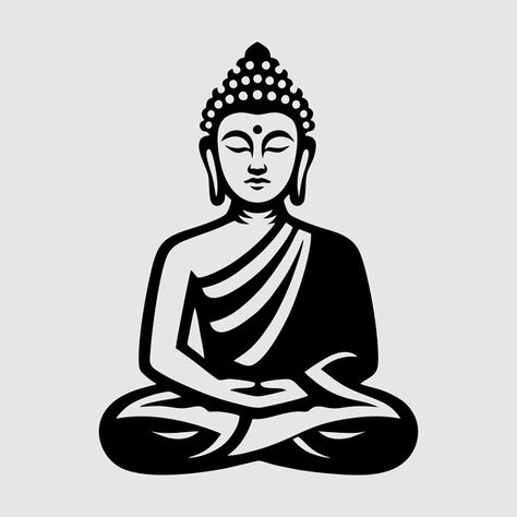 Vector a black and white image of a budd... | Premium Vector #Freepik #vector Black And White Scenery, Black Vector Art, Buddha Vector, Black And White Graphic Design, Black And White Border, Japanese Ornament, Black And White Graphics, Art Deco Borders, Buddha Black