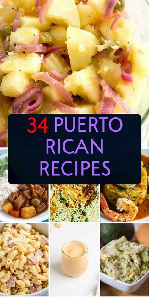 Discover the vibrant flavors of Puerto Rico! Explore these 34 mouthwatering recipes that blend Spanish, African, and indigenous influences for a true taste explosion. Get ready to savor the islands! Puerto Rican Bbq Food, Spanish Dishes Puerto Rico, Boricua Recipes Puerto Rico, Puerto Rican Vegetable Recipes, Spanish Food Recipes Puerto Rico, Latino Food Recipes, Limber Recipe Puerto Rico, Pastelon Recipe Puerto Rico, Puerto Rican Recipes Authentic