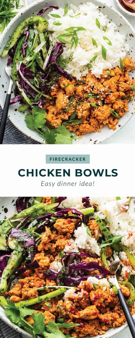 Ground Chicken Bowls (Made w/ Gochujang) - Fit Foodie Finds Ground Chicken Bowls, Chicken Bolognese, Chicken Breast Marinade, Ground Chicken Burgers, Easy Chicken Marinade, Fit Foodie Finds, Cheese Stuffed Chicken Breast, Chicken Bowls, High Protein Dinner