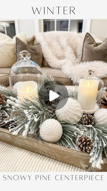 Janine Graff on Instagram: "Snowy Pine Centerpiece ❄️captures the essence of the winter season. I adore the soft glow of candlelight. It’s a challenge to maintain that cozy ambiance once all the holiday decor is packed away. Embracing post-Christmas vibes with a wintry twist, this arrangement features a natural wood tray, clean white flameless candles under glass cloches, and a textured mix of snowy flocked pine stems, pinecones, and white glazed ceramic spheres. A subtle nod to snowballs and cozy sweater knits. 

Do you repurpose holiday greens for winter decor?

To shop, comment LINK and I’ll message you same + similar details for decor and fashion. 

OTHER WAYS YOU CAN SHOP
+ tap the link in my ig bio
+ you can also shop all my looks + decor in the LTK app...follow me there! Username: @ Pine Centerpiece, Janine Graff, Candle Cloche, Snowball Candles, Glass Cloches, Winter Centerpieces, Ig Bio, Glass Cloche, Cozy Ambiance