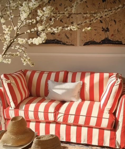 Striped Couch, Cottagecore Living, Striped Sofa, Up House, Cute Home Decor, Eclectic Home, Dream House Decor, Front Room, Room Aesthetic