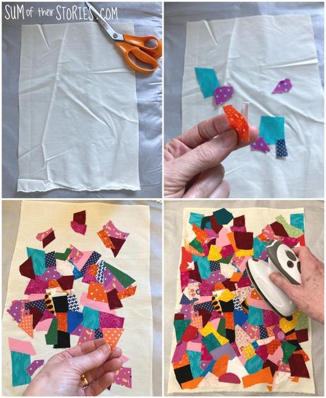 How to make beautiful useable cloth from tiny fabric scraps — Sum of their Stories Craft Blog Fabric Crumbs Projects, Upcycle Fabric Scraps, Fabric Diy Crafts, Cotton Scrap Projects, Art Using Fabric Scraps, Fabric Scraps Ideas Textile Art, Fabric Scraps Diy, Quilting Scraps, Scrap Projects Sewing