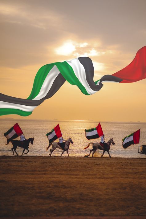 When I saw the way of holing the flag while there riding and there is a 4x4 vehicle in front of them it was nice to take a shoot for all of the flags and horses 🐎 Uae National Day Video, Uae National Day Poster, Flag Day Uae, National Day Uae, Uae Flag Day, Emirati Women, United Arab Emirates Flag, Emirates Flag, Black Bratz