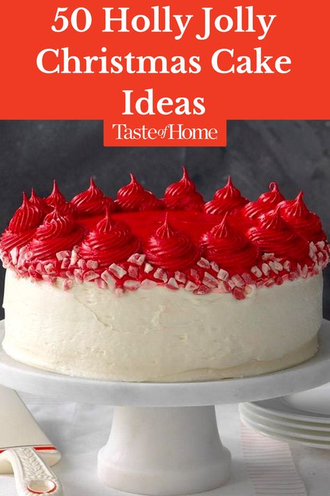 Christmas cake ideas come in all shapes and sizes—from yule logs to towering layer cakes to antlered reindeer treats. Find recipes for a sweet holiday centerpiece. #christmas #cakes #desserts #christmasdesserts Holiday Layer Cake, Christmas Layered Cake, Christmas Cakes 2023, Unique Christmas Food, White Chocolate Truffle Cake, Christmas Bunt Cakes Ideas, Easy Christmas Deserts Recipes, Christmas Cake Recipes Easy, Christmas Cake Desserts