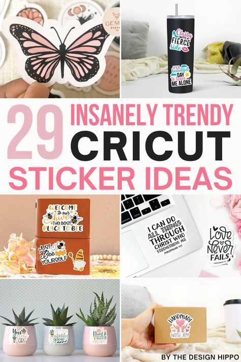 Are you looking for ideas to make Cricut stickers? Here's a list of 29 insanely trendy Cricut sticker ideas that you'll absolutely love. #cricutstickers #cricutstickersideas #cricutstickerideas Stickers Use Ideas, Cricut Sticker Ideas Vinyl, Sticker Ideas To Sell, Cricut Joy Sticker Ideas, Stickers Ideas Where To Put, Water Bottle Stickers Ideas Cricut, Diy Sticker Designs, Cute Cricut Sticker Ideas, Stickers That Sell