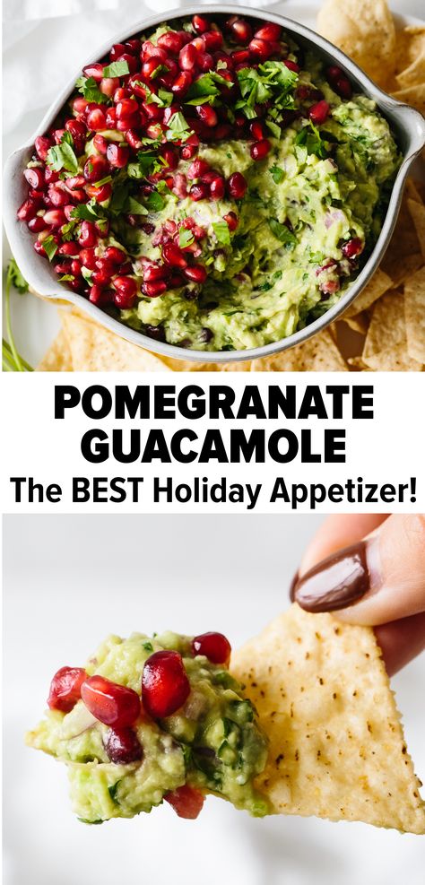 Pomegranate guacamole is a festive holiday spin on the classic guacamole recipe. And that vibrant red and green color makes for the perfect holiday appetizer recipe! #pomegranateguacamole #guacamole #holidayappetizer #pomegranate Pomegranate Guacamole, Holiday Appetizers Thanksgiving, Best Holiday Appetizers, Pomegranate Recipes, Holiday Appetizers Recipes, Holiday Appetizer, Guacamole Recipe, Holiday Appetizers, Whole 30 Recipes