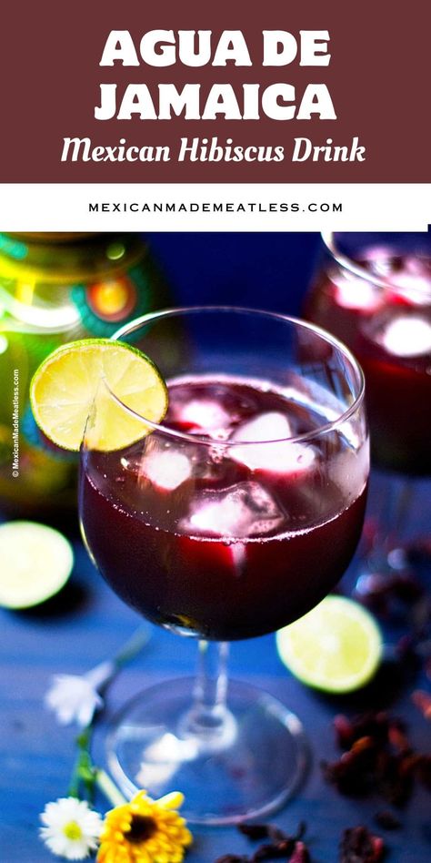 Agua de Jamaica | Ice Cold Hibiscus Tea Jamaica Tea Recipes, Mexican Hibiscus Drink, Jamaica Recipes Hibiscus Tea, Jamaica Tea Hibiscus, Aguas Frescas Recipes, Jamaica Tea, Jamaica Water, Jamaica Drink, Hibiscus Recipe