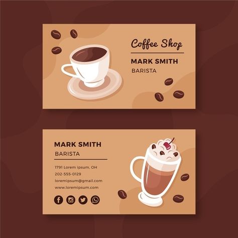 Cute Business Names, Coffee Shop Business Card, Office Presentation, Cafe Cards, Illustration Business Cards, Visiting Card Templates, Restaurant Business Cards, Coffee Shop Branding, Business Card Set