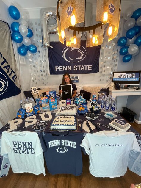 Penn State Acceptance, College Acceptance Party, College Bound Party Ideas, Penn State Bed Party, College Reveal Ideas, Penn State Graduation Party, College Reveal Party, College Acceptance Room Decorating, Bed Party College