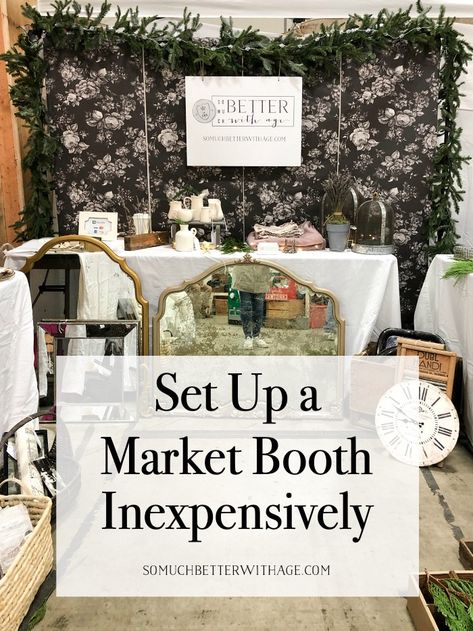 Permanent Booth Display, Upcycling, How To Set Up A Booth At A Craft Fair, Vintage Craft Fair Booth Displays, Vintage Market Table Display, Small Craft Show Display, Craft Show Table Cloth Ideas, How To Make Your Vendor Booth Stand Out, One Table Booth Set Up