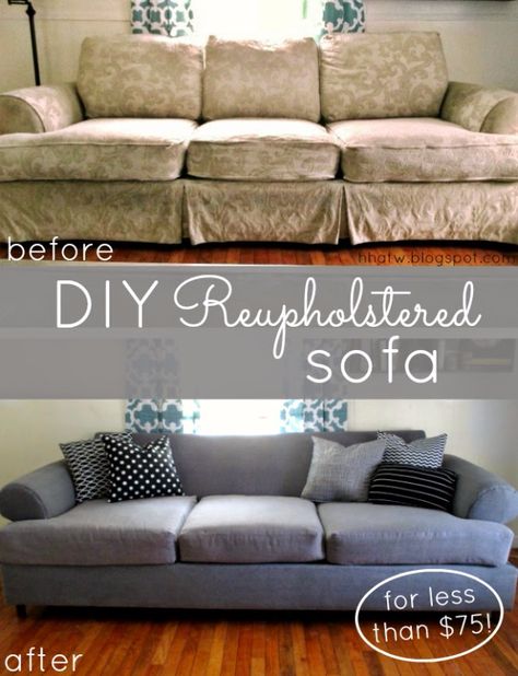 DIY Sofas and Couches - DIY Couch Reupholster With a Painter's Drop Cloth - Easy and Creative Furniture and Home Decor Ideas - Make Your Own Sofa or Couch on A Budget - Makeover Your Current Couch With Slipcovers, Painting and More. Step by Step Tutorials and Instructions http://diyjoy.com/diy-sofas-couches Re Upholster Couch Diy, Couch Reupholster, Couch Redo, Reupholster Couch Diy, Reupholster Couch, Couch Makeover, Sofa Makeover, Couch Diy, Couch Upholstery