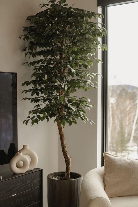 artificial plant, handmade tree, neutral modern home decor, decor space Artificial Trees Indoor Decor, Artificial Indoor Trees, Camellia Tree, Fake Potted Plants, Japanese Plants, Indoor Tree, Tree Plan, Artificial Plants Indoor, Handmade Tree