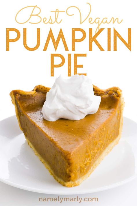 This AMAZING Vegan Pumpkin Pie recipe is what you want to display on your holiday dessert table! It's SO gorgeous! And this eggless pumpkin pie recipe is delicious too! Make this easy pumpkin pie for the holidays and wait for the oohs and ahhhs! See post tips for gluten free pumpkin pie recipe.  #namelymarly #veganpie #veganpumpkinpie #pumpkinpie #pumpinpie #pumpkin #vegandesserts #pumpkin Eggless Pumpkin Pie Recipe, Eggless Pumpkin Pie, Gluten Free Pumpkin Pie Recipe, Pumpkin Vegan, Vegan Pumpkin Pie Recipe, Dairy Free Pumpkin Pie, Classic Pumpkin Pie Recipe, Holiday Dessert Table, Gluten Free Pumpkin Pie