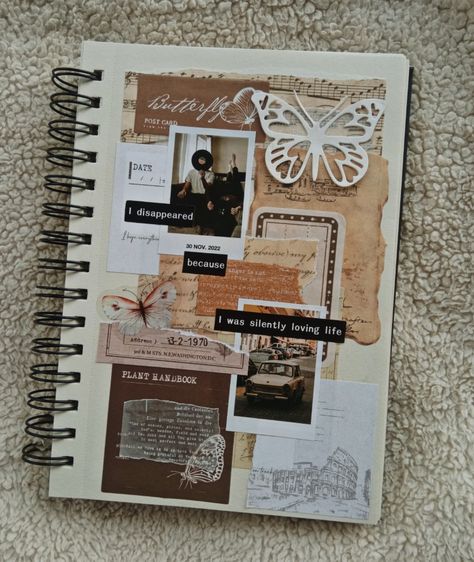 Journal Ideas Aesthetic Vintage Brown, Sracpbooking Ideas 2022, Journal Brown Theme, Scrapbook Journal Design, Brown Scrapbook Ideas, Scrapbook Collage Ideas, Vintage Journal Aesthetic, Vintage Scrapbook Ideas, Cottagecore Scrapbook