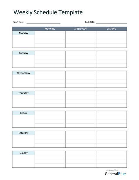 This simple weekly schedule template can help record your plans, goals, and tasks on a weekly basis. It’s printable and downloadable in PDF format. Weekly Schedule Template Excel, Free Weekly Planner Templates, Weekly Schedule Template, Day Planner Template, Timetable Template, Weekly Calendar Template, Weekly Schedule Planner, Daily Schedule Template, Weekly Planner Free