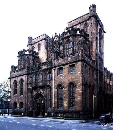 Manchester, John Rylands Library, Exterior Victorian Gothic style. Modern Gothic Architecture, Library Exterior, Gothic Architecture Interior, Gothic Library, Manchester Travel, Gothic Buildings, Victorian Buildings, Gothic Design, Manchester England