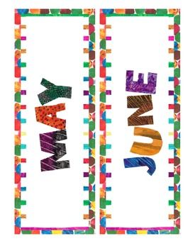 Eric Carle Inspired Calendar Headers - Months of the Year Eric Carle Classroom Decor, Eric Carle Classroom Theme, Hungry Caterpillar Classroom, Eric Carle Classroom, Calendar Time, Year Calendar, Crayon Set, Months Of The Year, Classroom Theme