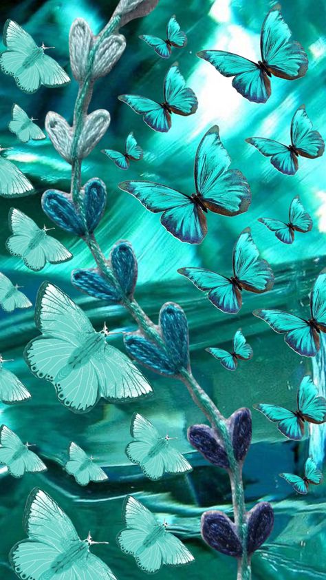 #teal #tealaesthetic #tealcollage #tealwallpaper #butterflies #tealbutterfly Teal Wallpaper Backgrounds, Teal Butterfly, Teal Wallpaper, Phone Theme, Phone Themes, Phone Backgrounds, Lock Screen Wallpaper, Your Aesthetic, Connect With People