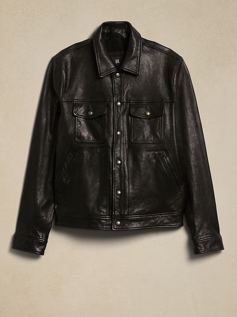 Leather Trucker Jacket, Guys Clothing Styles, Men's Leather Jacket, Moto Style, Mens Black Leather, Trucker Jacket, The Seasons, Leather Jacket Men, Black Media