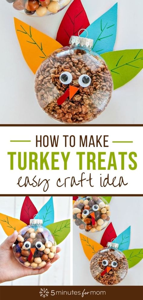 Turkey Treats are an easy fall craft and a perfect project to make with your kids. These cute turkey ornaments make a wonderful DIY gift idea. Turkey Ornament Craft, Potato Turkey Craft, Diy Thanksgiving Ornaments, Thanksgiving Daycare Treats, Fall Ornaments Diy Kids, Turkey Ornaments Diy, November Craft Ideas For Kids, Thanksgiving Ornaments Diy, Fall Ornaments Diy