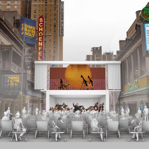 Theatres | Dezeen New York Broadway, Theater Architecture, Open Air Theater, Cladding Design, Open Architecture, Container Architecture, Outdoor Theater, New Bus, Timber Cladding